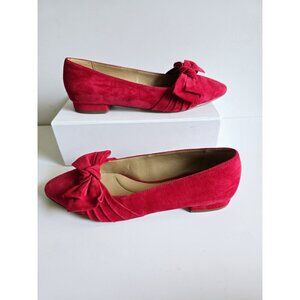 Talbots Edison Red Bow Suede Leather Almont Pointed Toe Ballet Flats Shoes 7